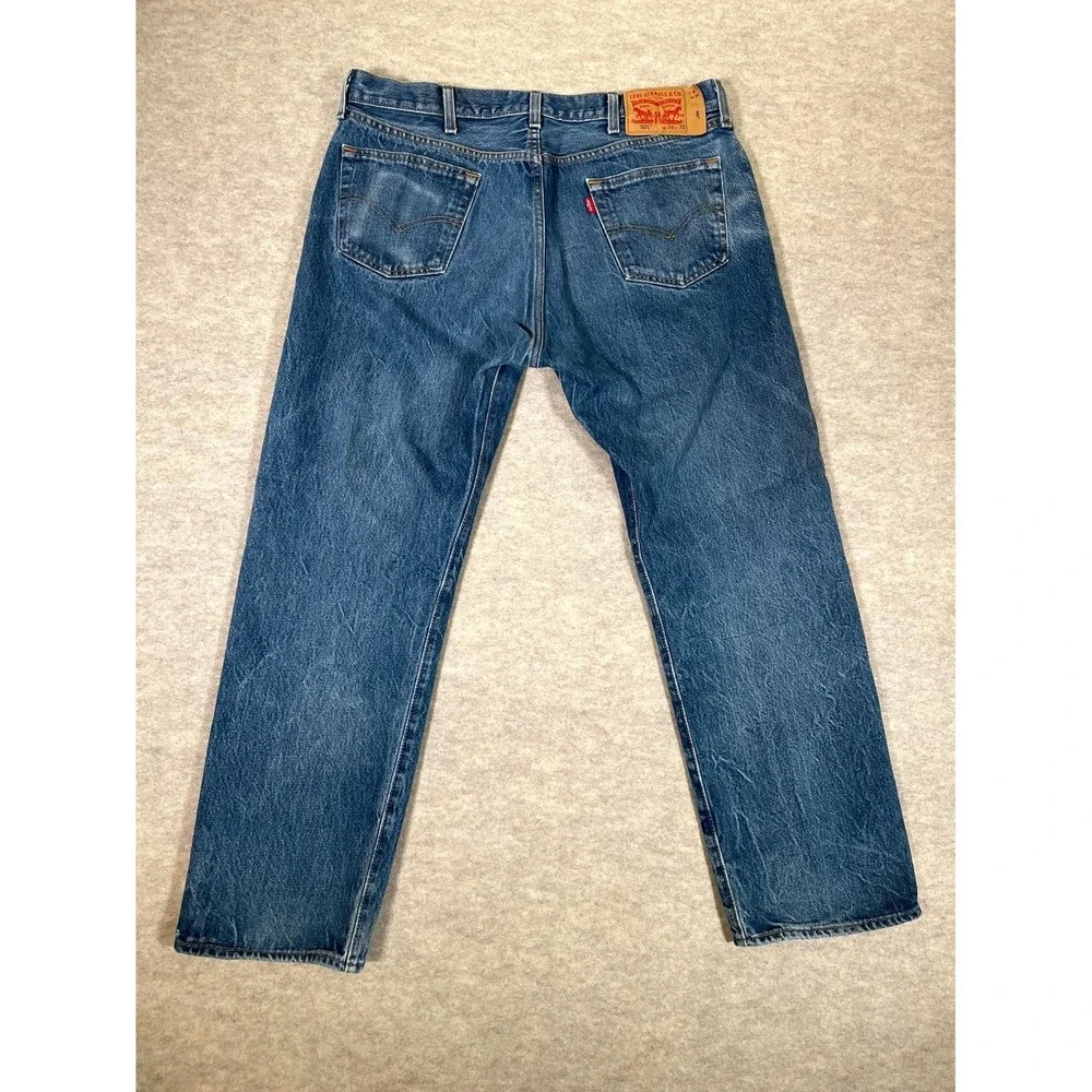 Levi's‎ 501 Authentic Jeans Mens 38x32 Blue Whiskering Denim Cotton Straight Leg